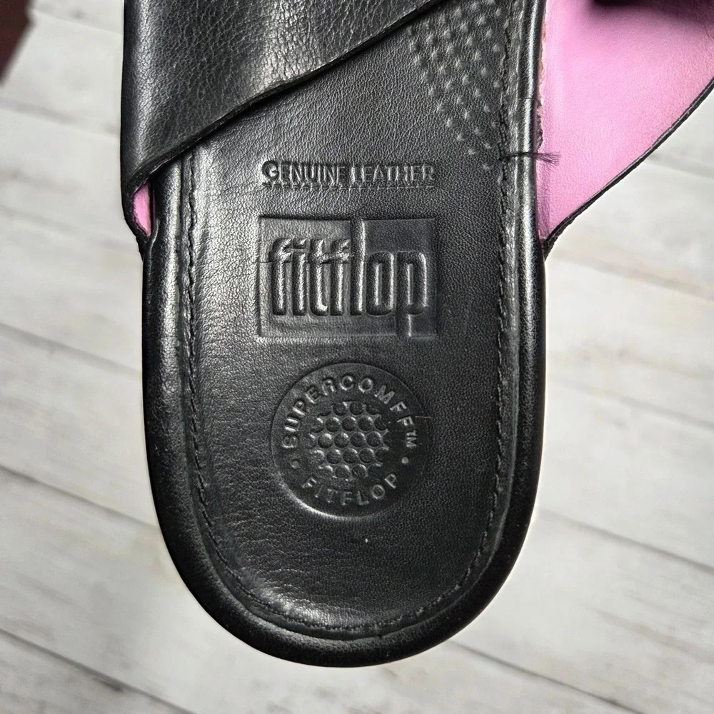 FitFlop Lulu Leather Slide Sandals Criss-Cross Women 8 Black Pink 668-090